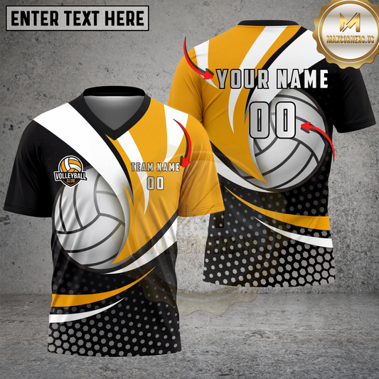 Maxcorners Volleyball Dynamic Curve Modern Club Style Multicolor Options Personalized 3D V-neck T-Shirt