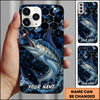 Maxcorners Bass Fishing Phone Case Blue Ocean Hexagon Lure Art Design Custom Angler Name Phone Case (12 Fish Species)