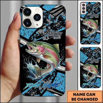 Maxcorners Trout Fishing Blue Grunge Paint Splash Dynamic Art Personalized Name Phone Case