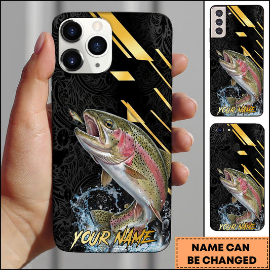 Maxcorners Trout Fishing Luxury Black Gold Lightning Splash Personalized Name Phone Case