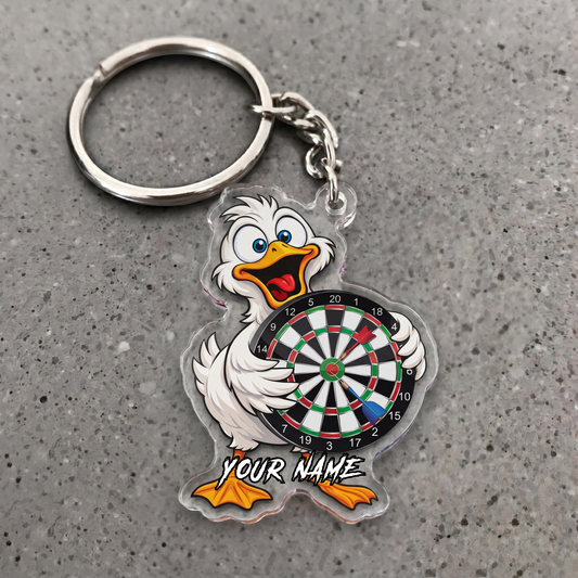 Maxcorners Funny White Duck Darts Personalized Name Keychain