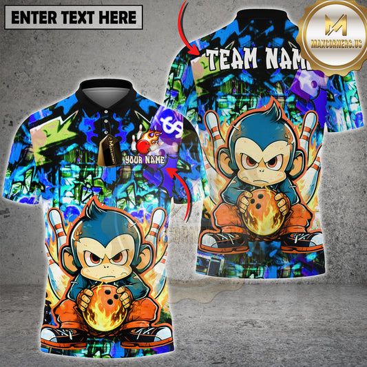 Maxcorners Graffiti Monkey Bowling Fire Ball Street Art Multicolor Options Personalized Name, Team Name 3D Shirt (4 Colors)