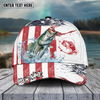 Maxcorners Fishing Red Blue Seawwave American Flag Pattern Sport Pattern Personalized Name 3D Cap (11 Breeds)