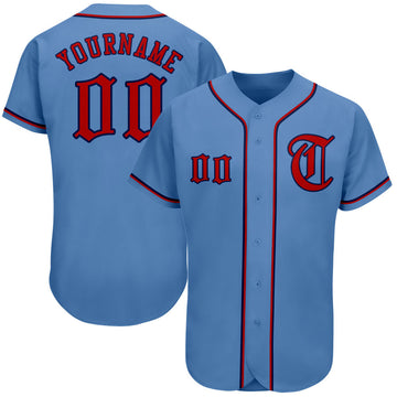 Maxcorners Custom Light Blue Red-Navy Authentic Baseball Jersey LM2605