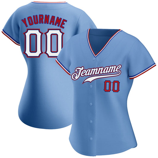 Maxcorners Custom Light Blue White-Red Authentic Baseball Jersey LM2605
