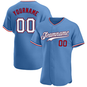 Maxcorners Custom Light Blue White-Red Authentic Baseball Jersey LM2605