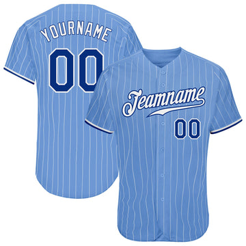 Maxcorners Custom Light Blue White Pinstripe Royal-White Authentic Baseball Jersey LM2605