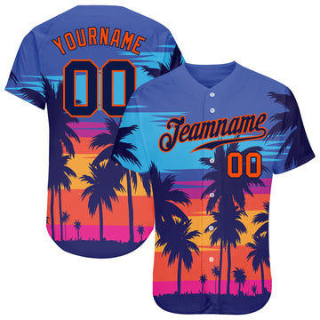 Maxcorners Custom Royal Navy-Orange 3D Pattern Design Palm Trees Authentic Baseball Jersey LM2605