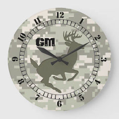 Maxcorners Light Storm Digital Camouflage Deer Camo Monogram Large Clock TU3012