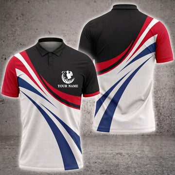 Maxcorners Red, White & Blue Drive 3D Golf Personalized Name Polo