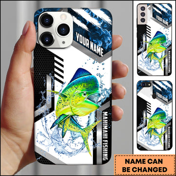 Maxcorners Mahi-mahi Fishing Phone Case  Splash Water Honeycomb Black White Sport Design Personalized Name Phone Case