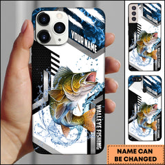 Maxcorners Walleye Fishing Phone Case  Splash Water Honeycomb Black White Sport Design Personalized Name Phone Case