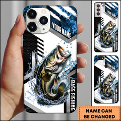 Maxcorners Bass Fishing Phone Case  Splash Water Honeycomb Black White Sport Design Personalized Name Phone Case