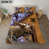 Maxcorners Moose Hunting Purple Real Tree Forest Leather Stripe Bedding Set 3D All Over Printed