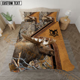 Maxcorners Moose Hunting Grass Brown Camo Real Tree Forest Leather Stripe Bedding Set 3D All Over Printed