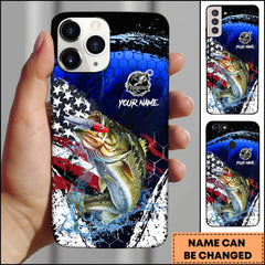 Maxcorners Bass USA Flag Honeycomb Blue Red Splash Art Personalized Name Phone Case