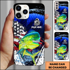 Maxcorners Mahi-mahi USA Flag Honeycomb Blue Red Splash Art Personalized Name Phone Case
