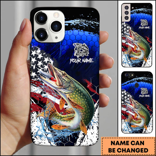 Maxcorners Pike USA Flag Honeycomb Blue Red Splash Art Personalized Name Phone Case