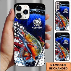 Maxcorners Trout USA Flag Honeycomb Blue Red Splash Art Personalized Name Phone Case