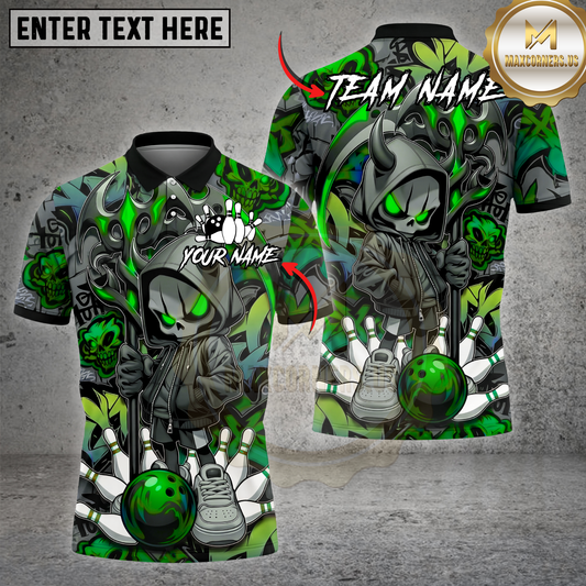Maxcorners Bowling Shirt Grim Reaper Hoodie Street Art Strike Style Multicolor Options Personalized Name, Team Name 3D Shirt (4 Colors)