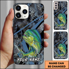 Maxcorners Mahi-Mahi Fishing Dark Hexagon Pattern Dynamic Splash Personalized Name Phone Case