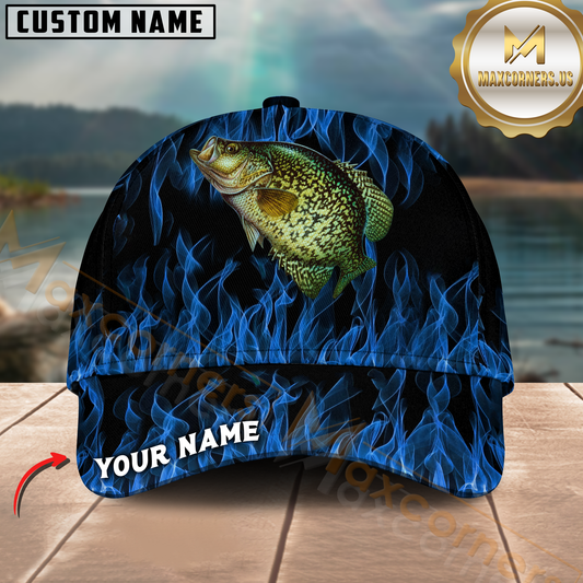 Maxcorners Fishing Blue Flame Pattern Personalized 3D Cap (10 Breeds)