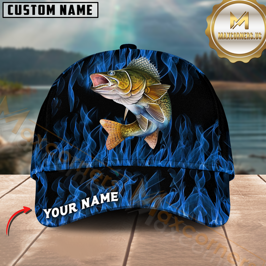 Maxcorners Fishing Blue Flame Pattern Personalized 3D Cap (10 Breeds)
