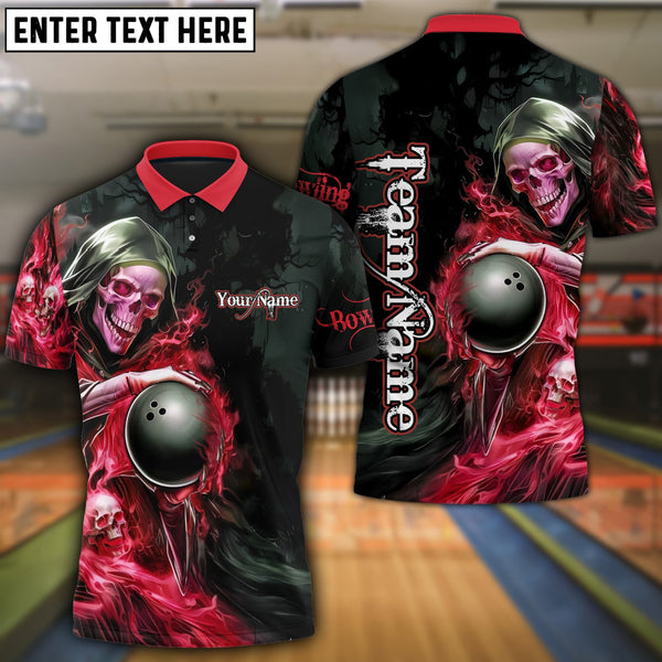 Maxcorners Skull Flame Bowling Jersey Multicolor Options Personalized Name, Team Name 3D Shirt