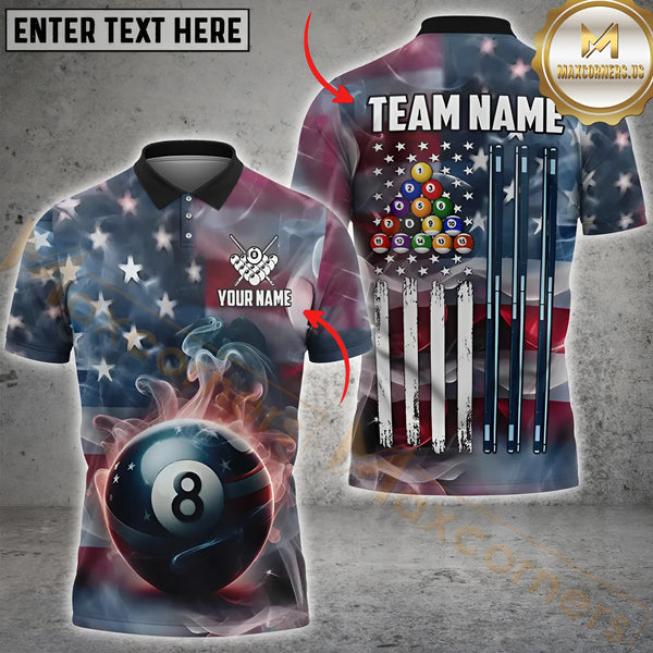 Maxcorners Billiard Us Flag Customized Name, Team Name 3D Shirt