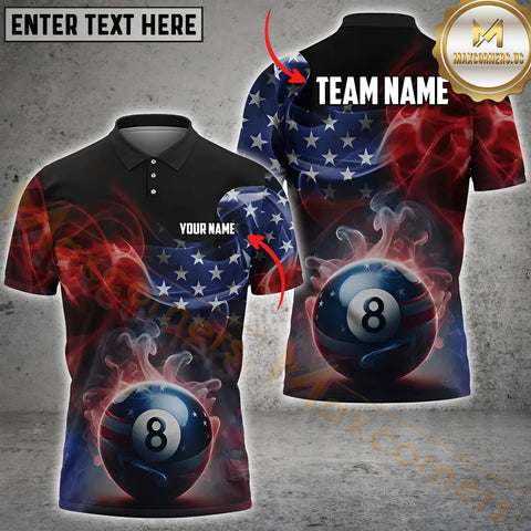 Maxcorners Billiard American Flag Customized Name, Team Name 3D Shirt