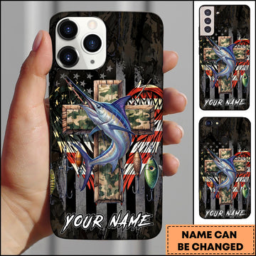 Maxcorners Marlin Fishing Camo Cross Fishing Lure Art Personalized Name Phone Case