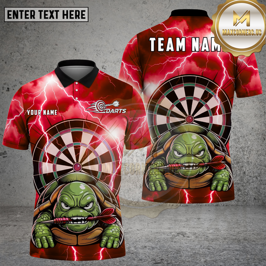 Maxcorners Darts Angry Turtle Lightning Storm Style Multicolor Options Personalized Name, Team Name 3D Shirt (4 Colors)