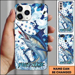 Maxcorners Marlin Fishing Star Camo Water Splash Art Personalized Name Phone Case