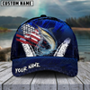 Maxcorners Fishing Dark Blue Scratch American Flag Pattern Sport Pattern Personalized Name 3D Cap (11 Breeds)