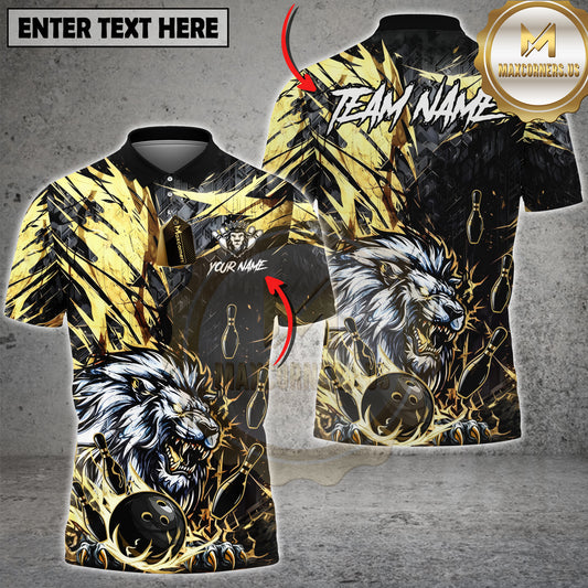 Maxcorners Bowling Lion Power Strike Golden Black Multicolor Options Personalized Name, Team Name 3D Shirt (4 Colors)