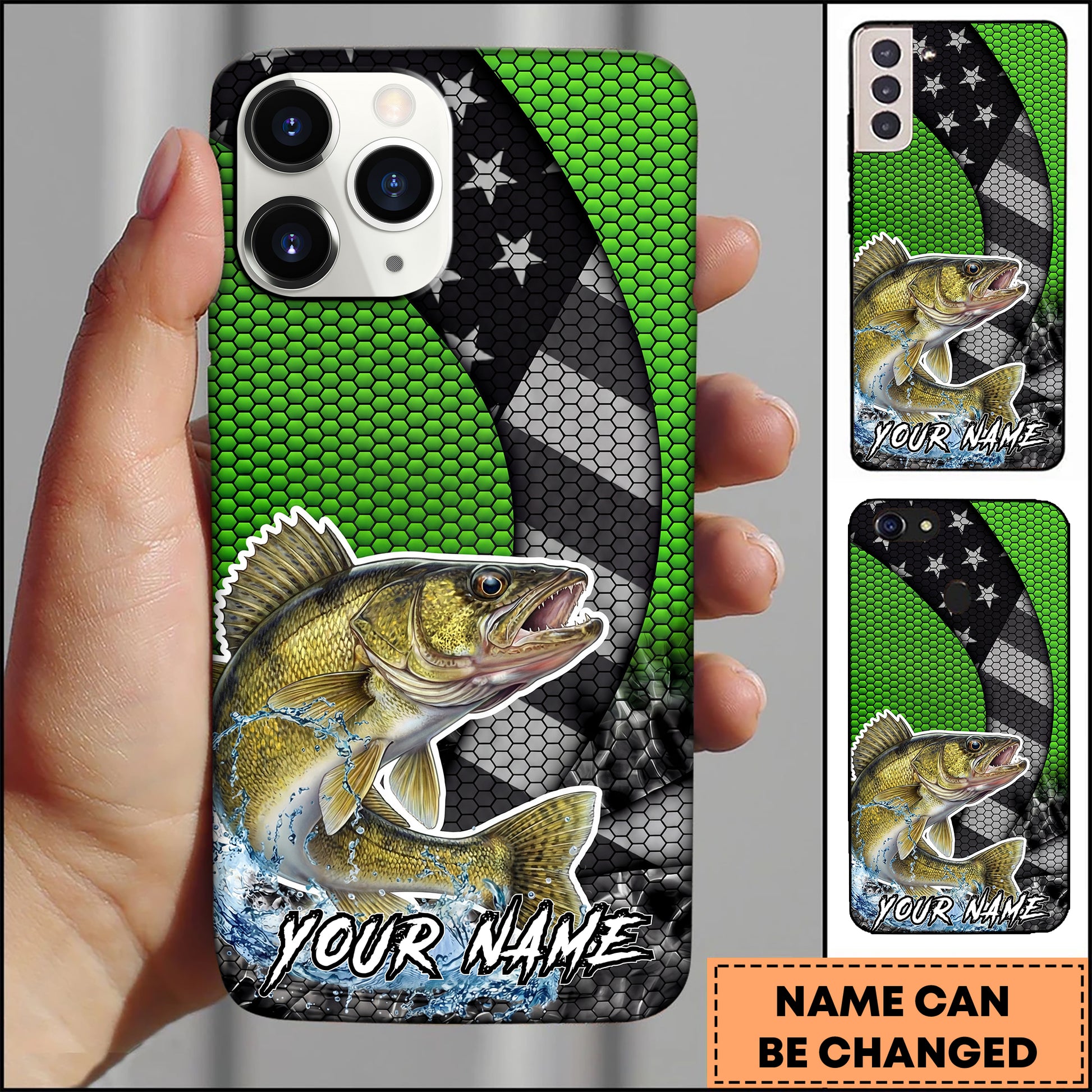 Maxcorners Walleye Fishing Neon Green Honeycomb Wave Splash Personaliz Maxcorners Walleye Fishing Neon Green Honeycomb Wave Splash Personaliz