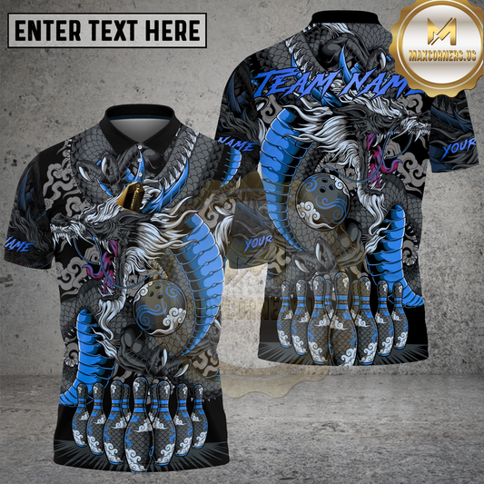 Maxcorners Dragon Bowling Strike Asian Dragon Art Multicolor Options Personalized Name, Team Name 3D Shirt (4 Colors)