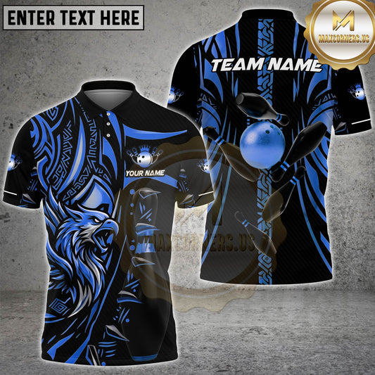 Maxcorners Eagle Bowling Tribal Gold Black Personalized Name Team Name Polo Shirt (5 colors)