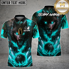 Maxcorners Bowling Shirt Dark Wolf Fireball Power Strike Multioptions Personalized Name, Team Name Unisex 3D Shirt (4 Colors)