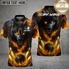 Maxcorners Bowling Shirt Dark Wolf Fireball Power Strike Multioptions Personalized Name, Team Name Unisex 3D Shirt (4 Colors)