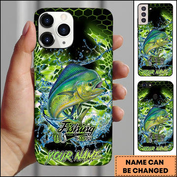 Maxcorners Mahi-mahi Fishing Neon Green Honeycomb Water Splash Personalized Name Phone Case