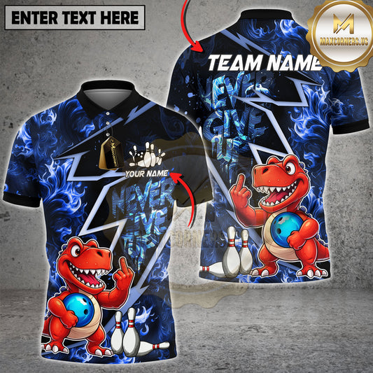 Maxcorners Dinosaur Bowling Shirt Cute Cartoon Neon Style Multicolor Options Personalized Name, Team Name 3D Shirt (2 Colors)