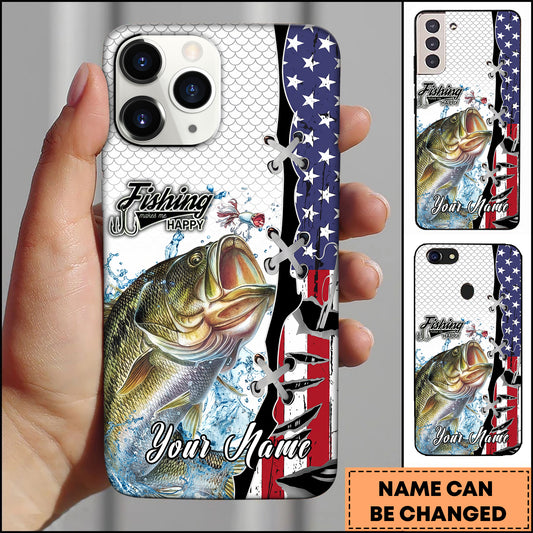 Maxcorners Bass Fishing American Flag Patriotic Water Splash Personalized Name Phone Case