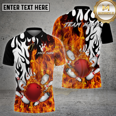 Maxcorners Bowling Shirt Flame Splash Power Strike Multi Options Personalized Name, Team Name 3D Shirt