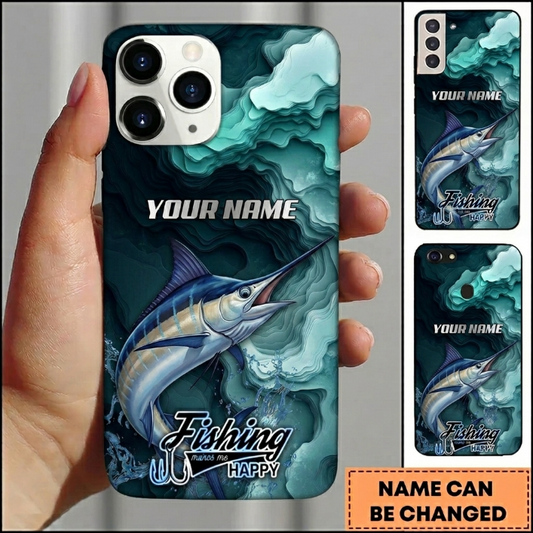 Maxcorners Geometric Blue Ripple Custom Name Fishing Phone Case