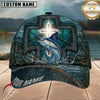 Maxcorners Fishing Glowing Cross Barbed Wire Teal Water Customized Name 3D Cap