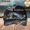 Maxcorners Fishing Black Silver Water Splash Customized Name 3D Cap
