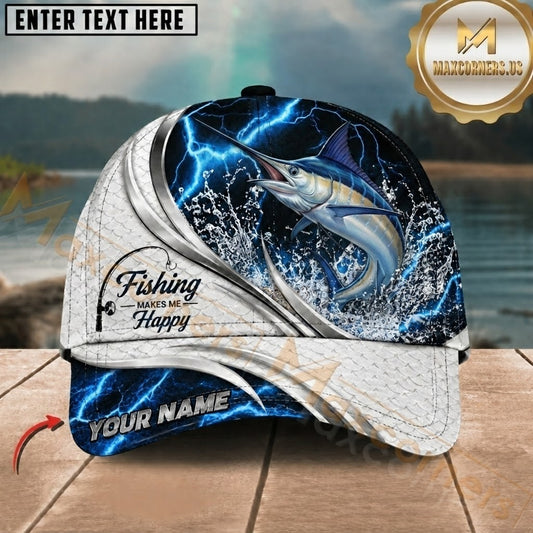 Maxcorners Fishing Blue Lightning White Scale Water Splash Customized Name 3D Cap