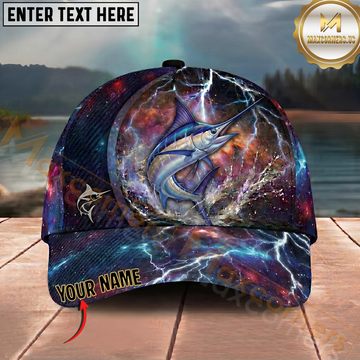 Maxcorners Blue Galaxy Lightning Thunder Fishing Cap Personalized Name 3D Cap