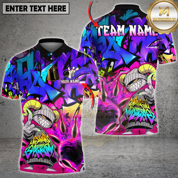 Maxcorners Bowling Graffiti Monster Flaming Multi Options Personalized Name, Team Name 3D Shirt